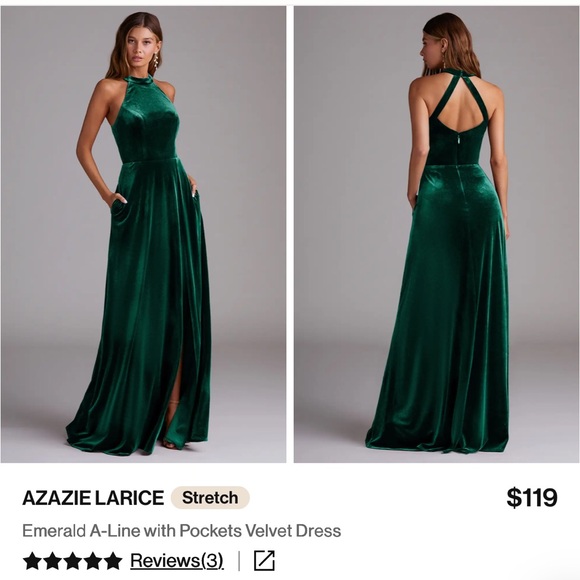 Azazie Dresses & Skirts - Azazie Larice Bridesmaid Dress in Emerald Velvet